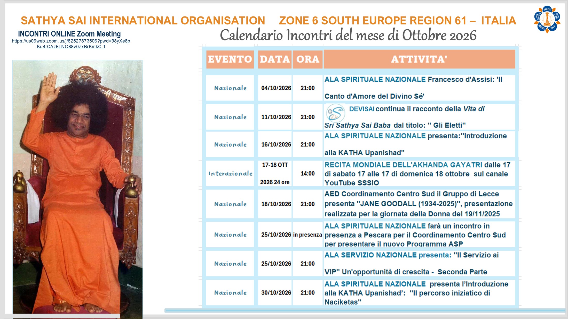 Calendario Ottobre 2026